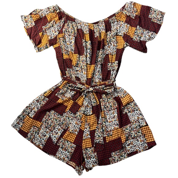 Easel Romper Off Shoulder Multicolor Floral Patchwork Size Large - Picture 1 of 4